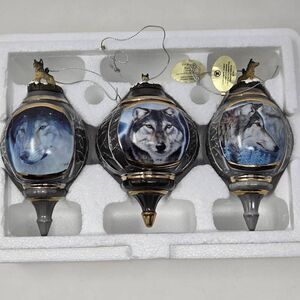 BRADFORD EDITIONS VOICES OF THE WILDERNESS SET 6 3 X WOLF 3D CHRISTMAS ORNAMENT